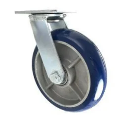 8" Blue Polyurethane on Iron Swivel Caster