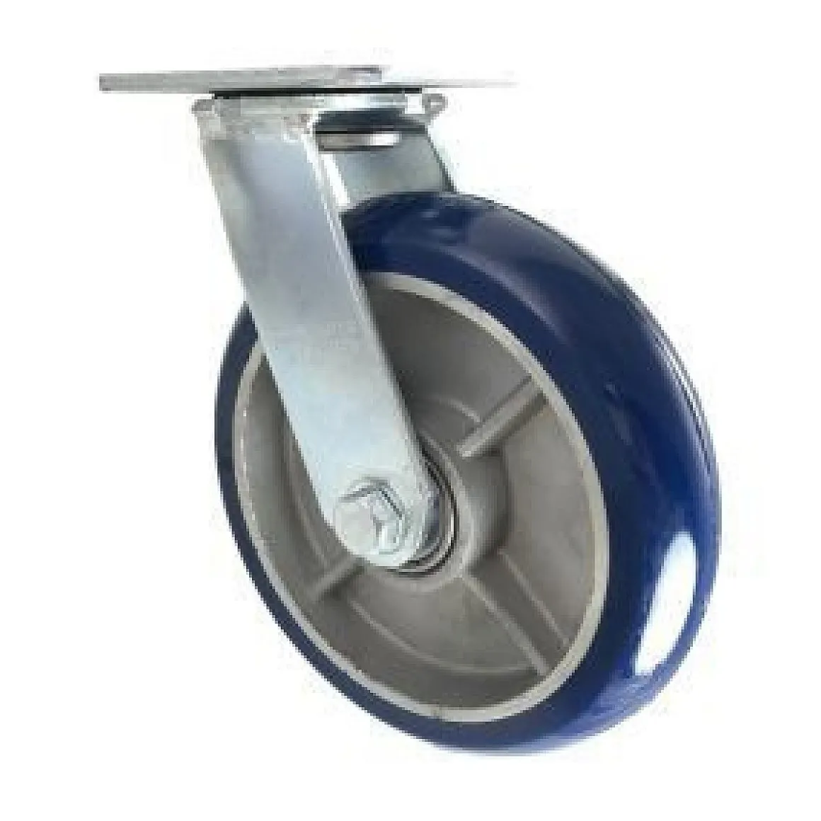 8" Blue Polyurethane on Iron Swivel Caster