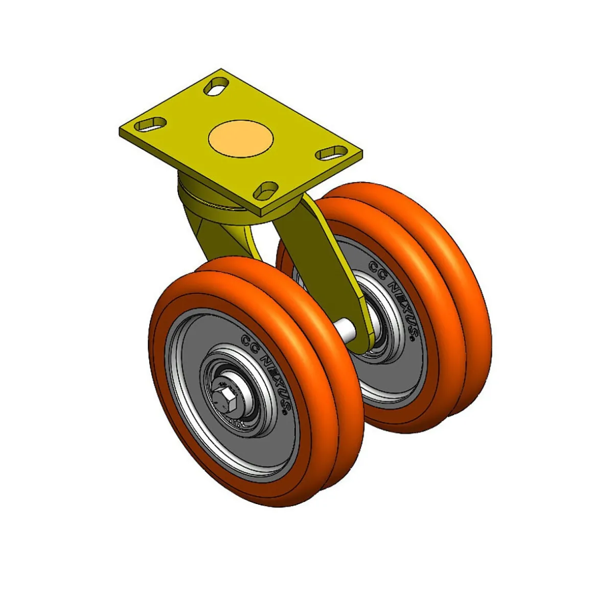 8" CC Nexus Heavy Duty Maintenance-Free Outrigger-Style Swivel Caster with Extended Swivel Lead - 4-1/2" X 6-1/4" top plate