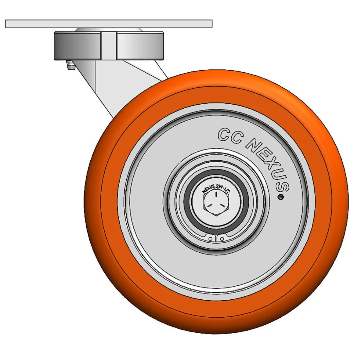 8" CC Nexus Kingpinless Outrigger-Style Swivel Caster with Extended Swivel Lead - 4-1/2" X 6-1/4" top plate