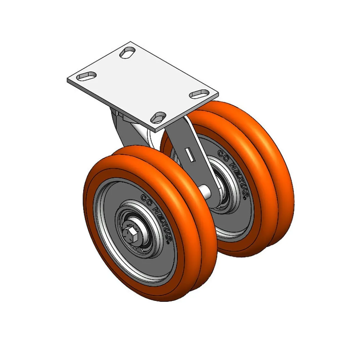 8" CC Nexus Kingpinless Outrigger-Style Swivel Caster with Extended Swivel Lead - 4-1/2" X 6-1/4" top plate