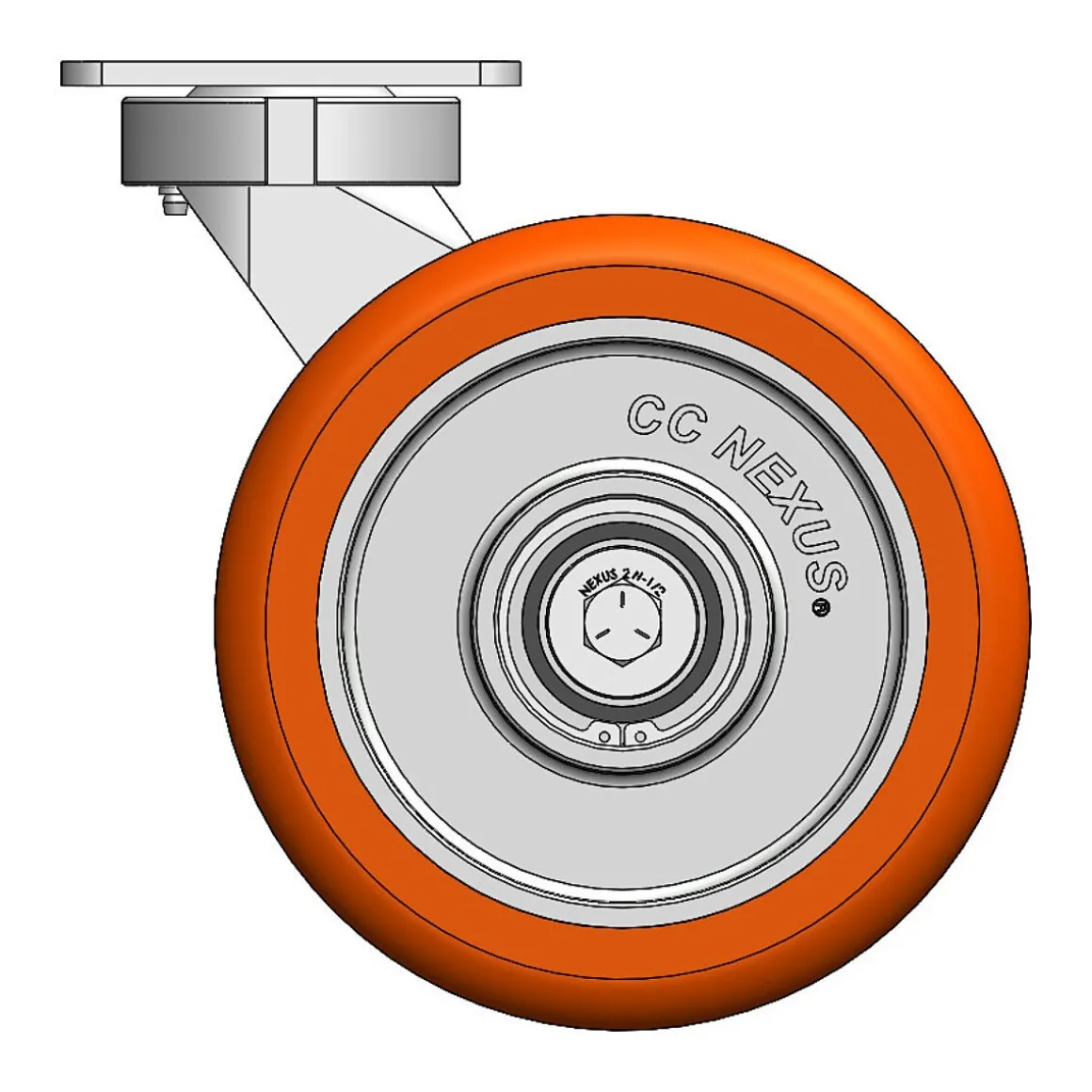 8" CC Nexus Kingpinless Outrigger-Style Swivel Caster with Extended Swivel Lead - 4" X 4-1/2" top plate