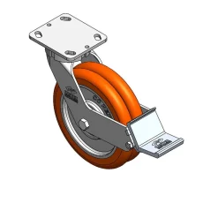 8" CC Nexus Kingpinless Swivel Caster with Extended Swivel Lead with Built-In Brake - 4" X 4-1/2" top plate