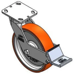 8" CC Stout Kingpinless Swivel Caster w/ Extended Swivel Lead and Built in Brake