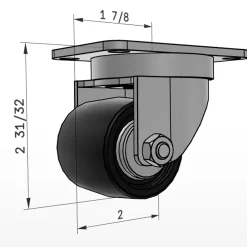 2-31/32" OH Heavy Duty Business Machine Server Rack Swivel Caster