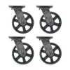 Set of Four - 6" CC Vintage Swivel Casters - Plate Mount - Black Cast Iron Wheels