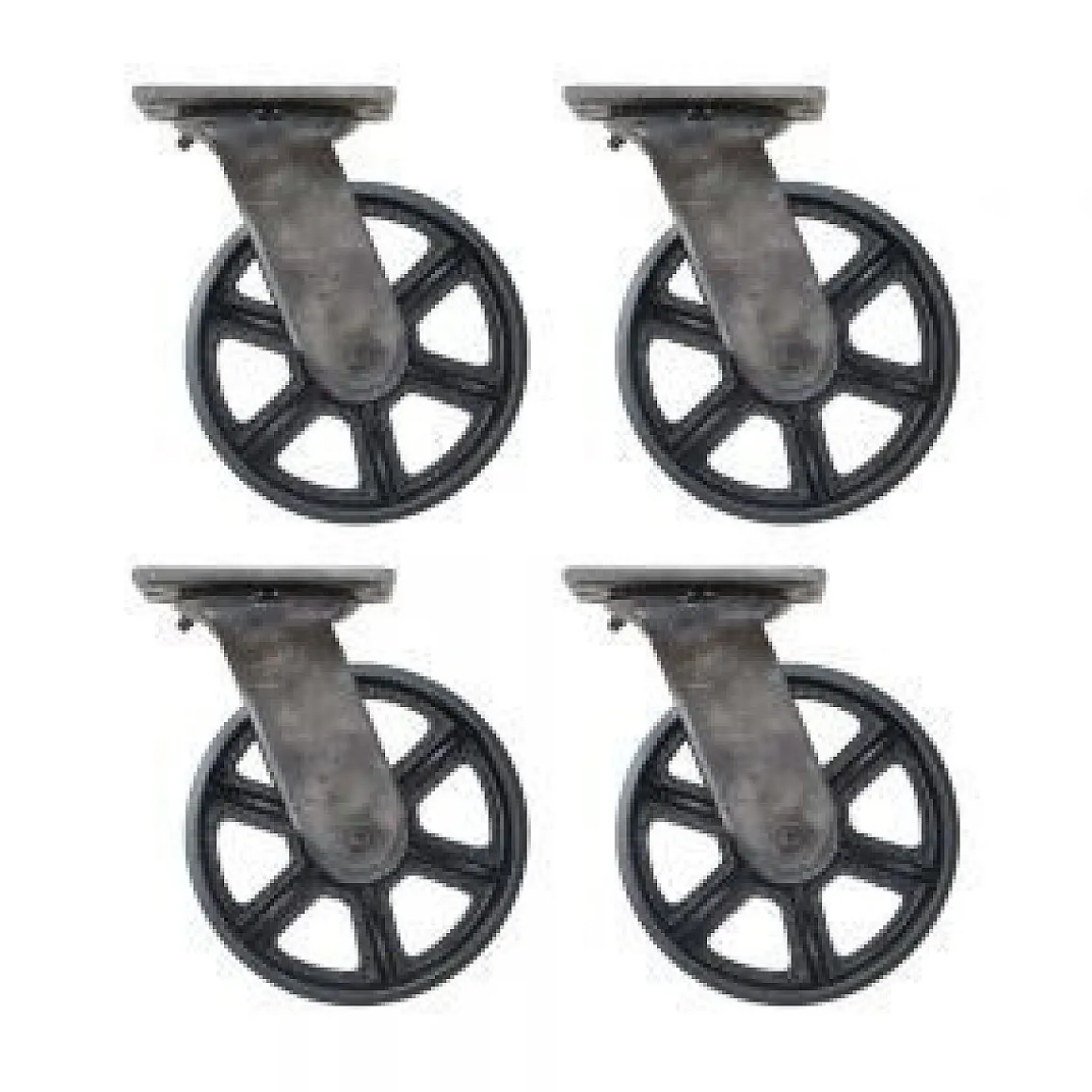 Set of Four - 6" CC Vintage Swivel Casters - Plate Mount - Black Cast Iron Wheels