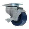 3" solid blue polyurethane swivel w/ side brake